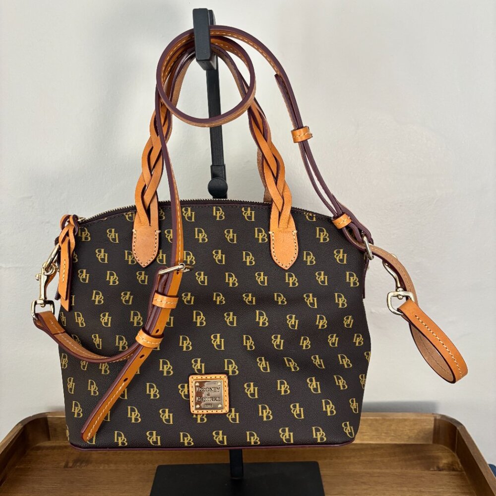 Dooney & Bourke Blakely Brown Signature Logo Small Celeste Satchel - Picture 4 of 11
